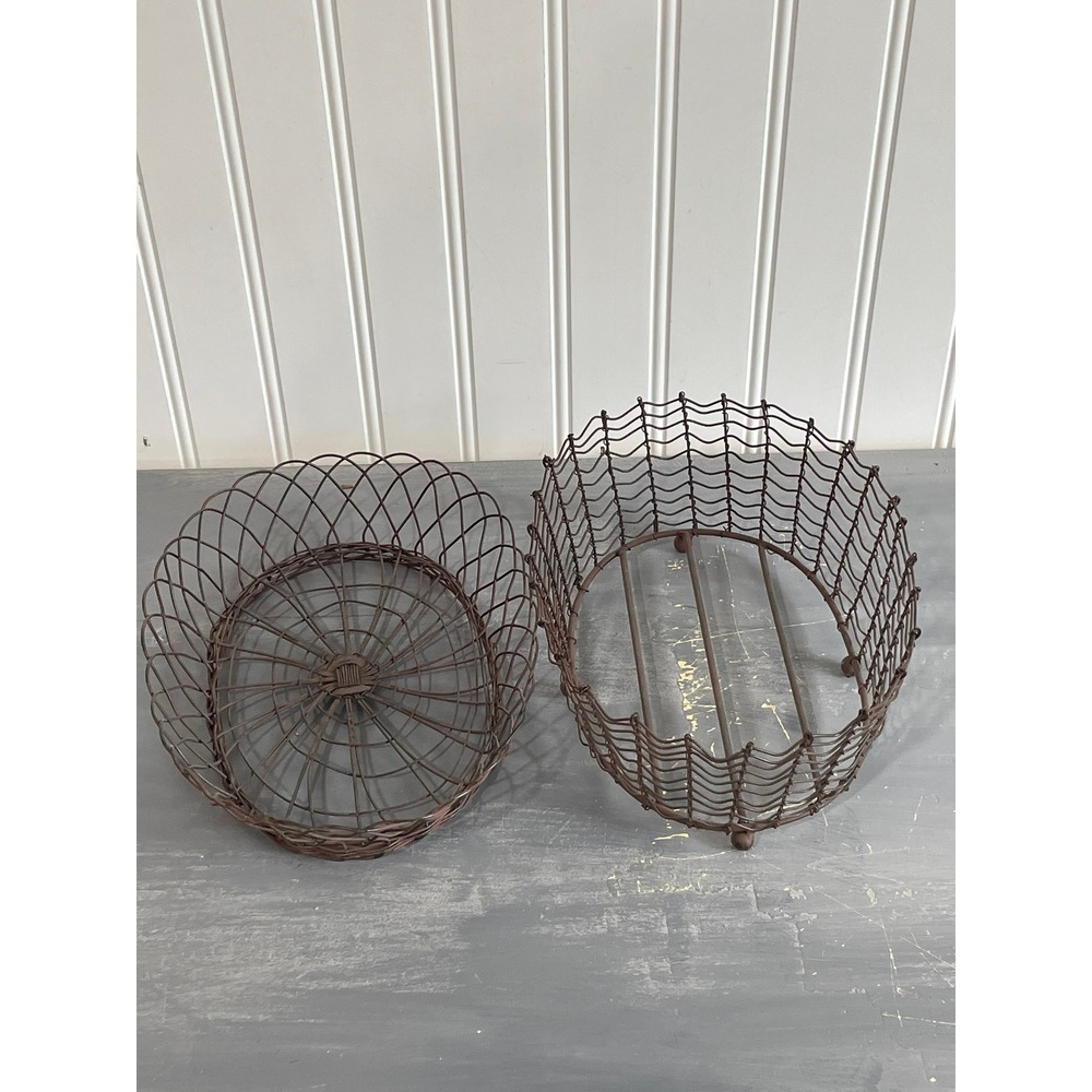 Vintage Style Rustic Brown Metal Wire Nesting Basket Set of 2 Farmhouse Decor - Picture 2 of 9